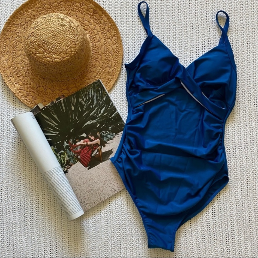 Ruched Front Wrap Twist One Piece Swimsuit